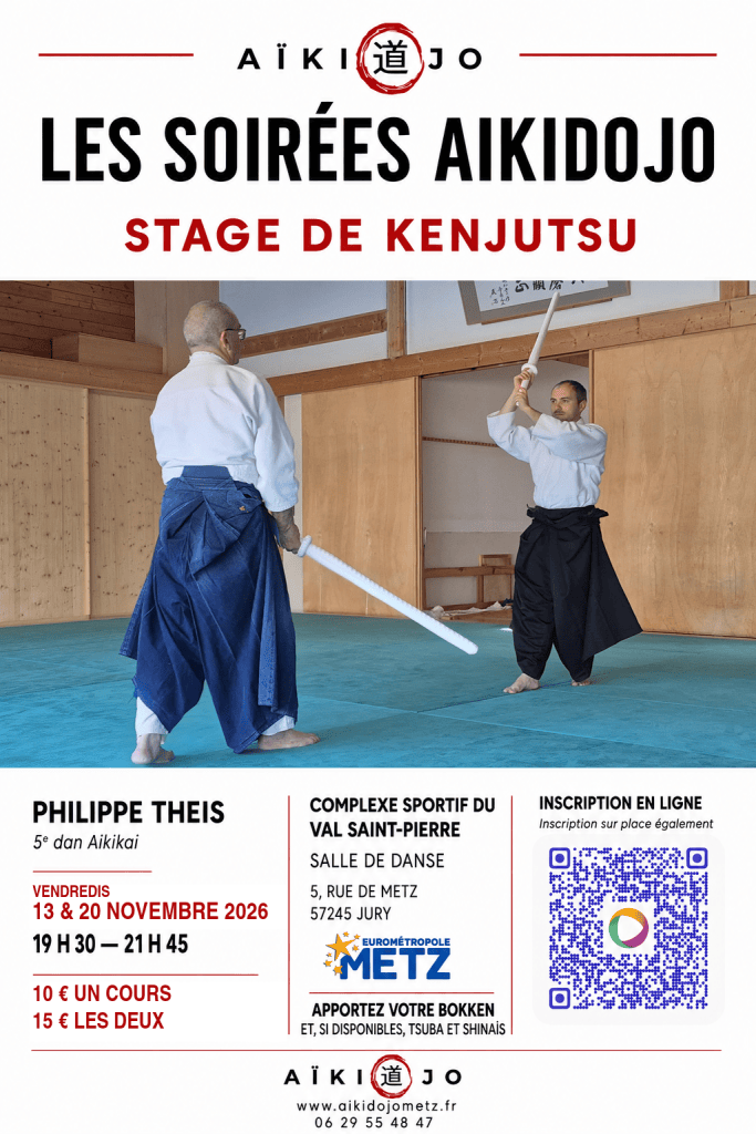 Affiche des stages de kenjutsu à Jury les 13 et 20 novembre 2026